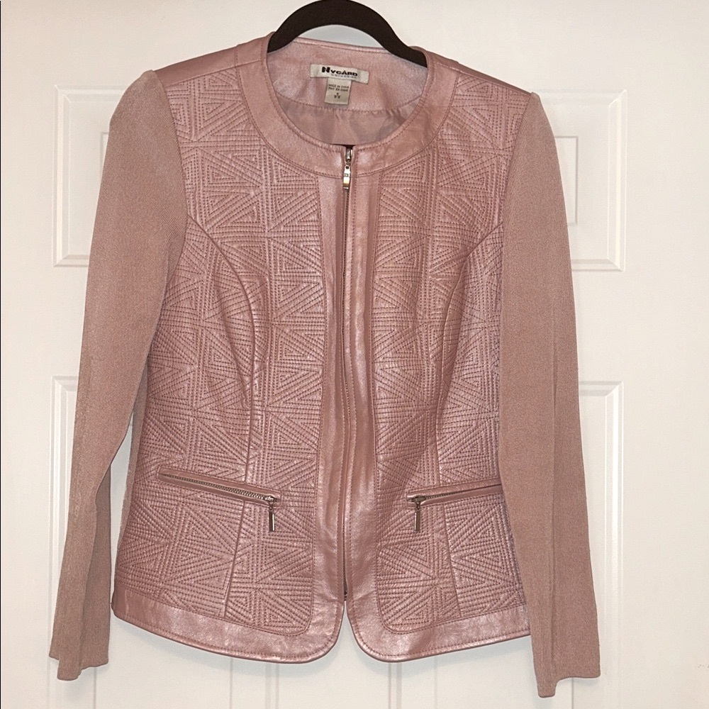 Nygard Collection Full Zip Sweater Jacket S-6/8 Blush Leather Career Luxury